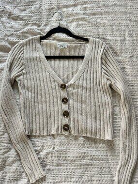RSQ Women's Cream and Tan Cardigan small